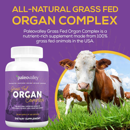 Paleovalley Grass Fed Beef Organ Complex - Freeze-Dried Beef Liver, Heart, and Kidney Blend, 1 Bottle - Maple Wellness Supplements