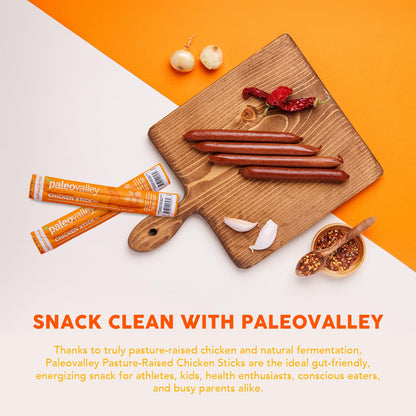 Paleovalley Pasture-Raised Chicken Sticks – 10 Pack – 7g Protein per Stick – Keto-Friendly, Paleo, Gluten-Free, Nitrate-Free – On-the-Go Snack (10 Pack, Buffalo) - Maple Wellness Supplements