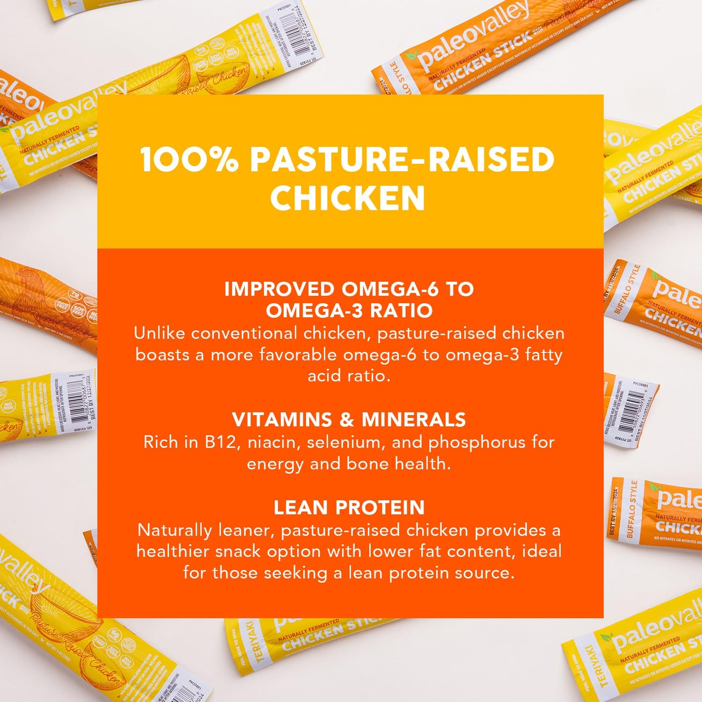 Paleovalley Pasture-Raised Chicken Sticks – 10 Pack – 7g Protein per Stick – Keto-Friendly, Paleo, Gluten-Free, Nitrate-Free – On-the-Go Snack (10 Pack, Buffalo) - Maple Wellness Supplements