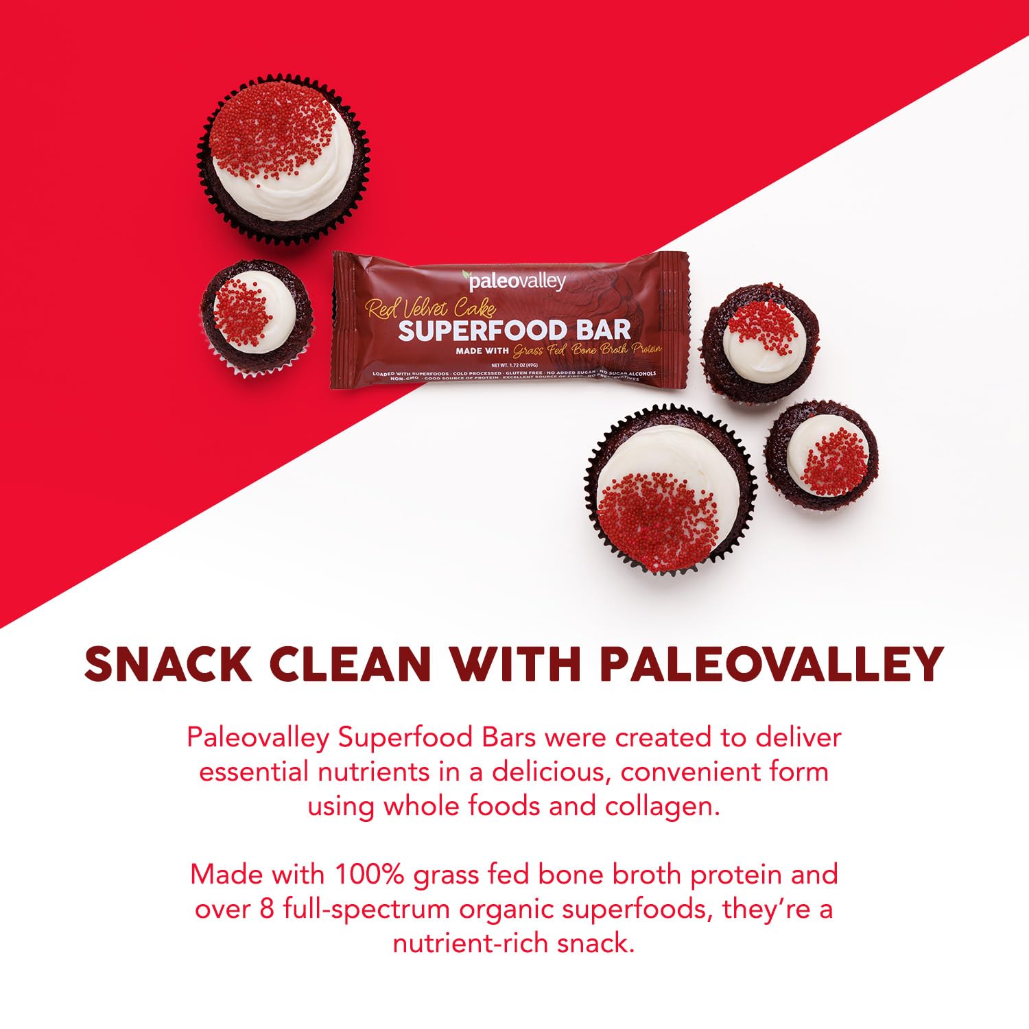 Paleovalley Superfood Bars – Red Velvet– 10 Pack – 9g Protein per Bar – Gluten-Free, Grain-Free, Paleo, Non-GMO – On-the-Go Snack - Maple Wellness Supplements