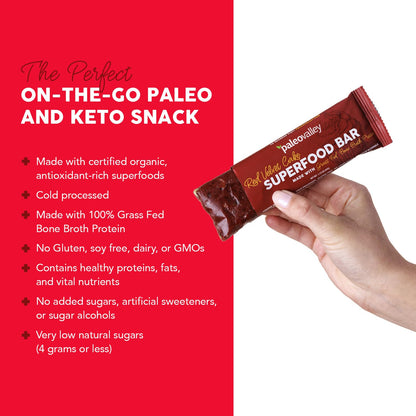 Paleovalley Superfood Bars – Red Velvet– 10 Pack – 9g Protein per Bar – Gluten-Free, Grain-Free, Paleo, Non-GMO – On-the-Go Snack - Maple Wellness Supplements