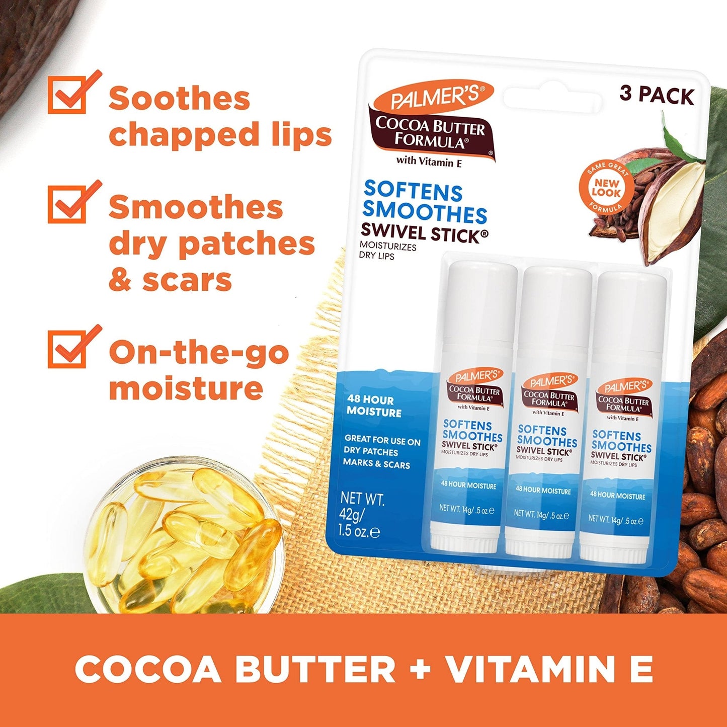 Palmer's Cocoa Butter Formula Moisturizing Swivel Stick with Vitamin E, Lip Balm for Valentine's Day, Face & Body Moisturizer Stick - Maple Wellness Supplements