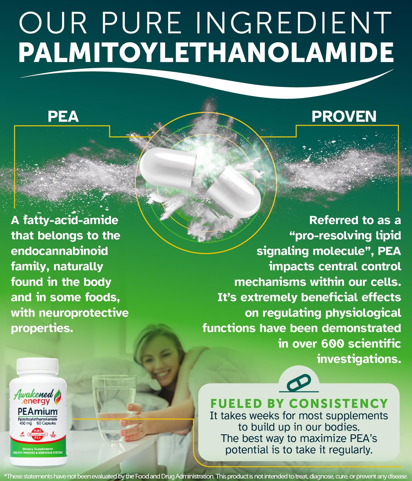 Palmitoylethanolamide 450mg Comfort Mobility Nerves Cognitive & Immune Support - Micronized High Absorption - All Natural Pea - USA Made - No Additives or Excipients – 60 Vegan Capsules Supplement - Maple Wellness Supplements