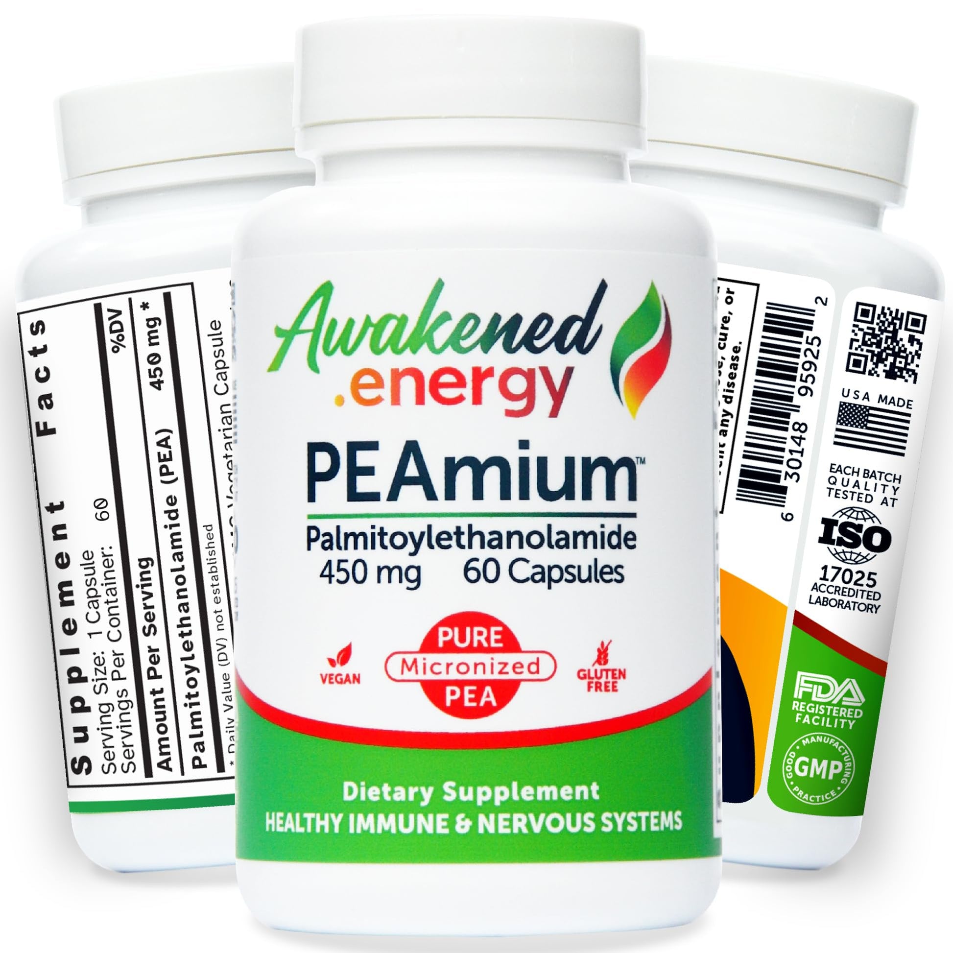 Palmitoylethanolamide 450mg Comfort Mobility Nerves Cognitive & Immune Support - Micronized High Absorption - All Natural Pea - USA Made - No Additives or Excipients – 60 Vegan Capsules Supplement - Maple Wellness Supplements