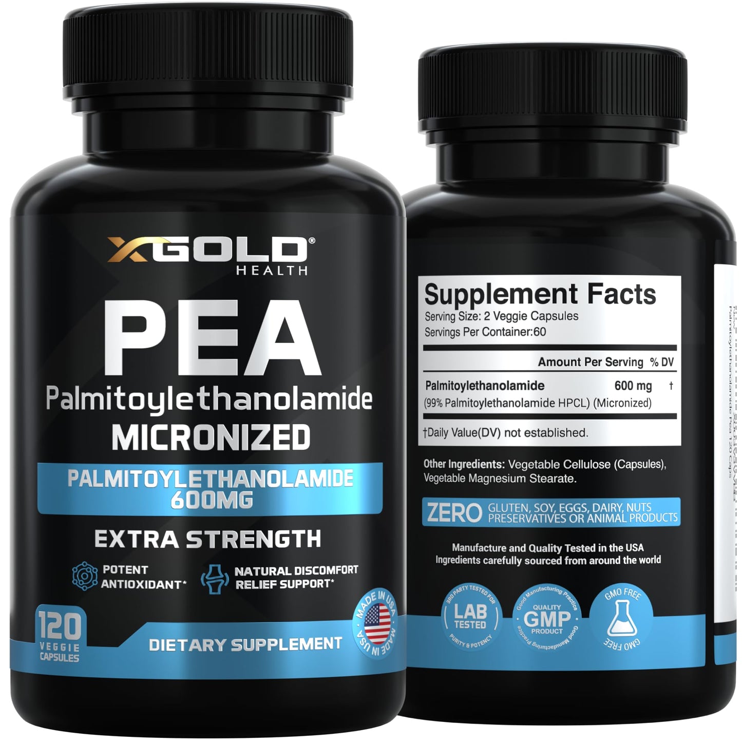 Palmitoylethanolamide Pea Supplement 600 mg | Micronized Pea 99% Highly Purified and Bioavailable | Made in USA | Supplement for Men and Women - 120 Capsules - Maple Wellness Supplements