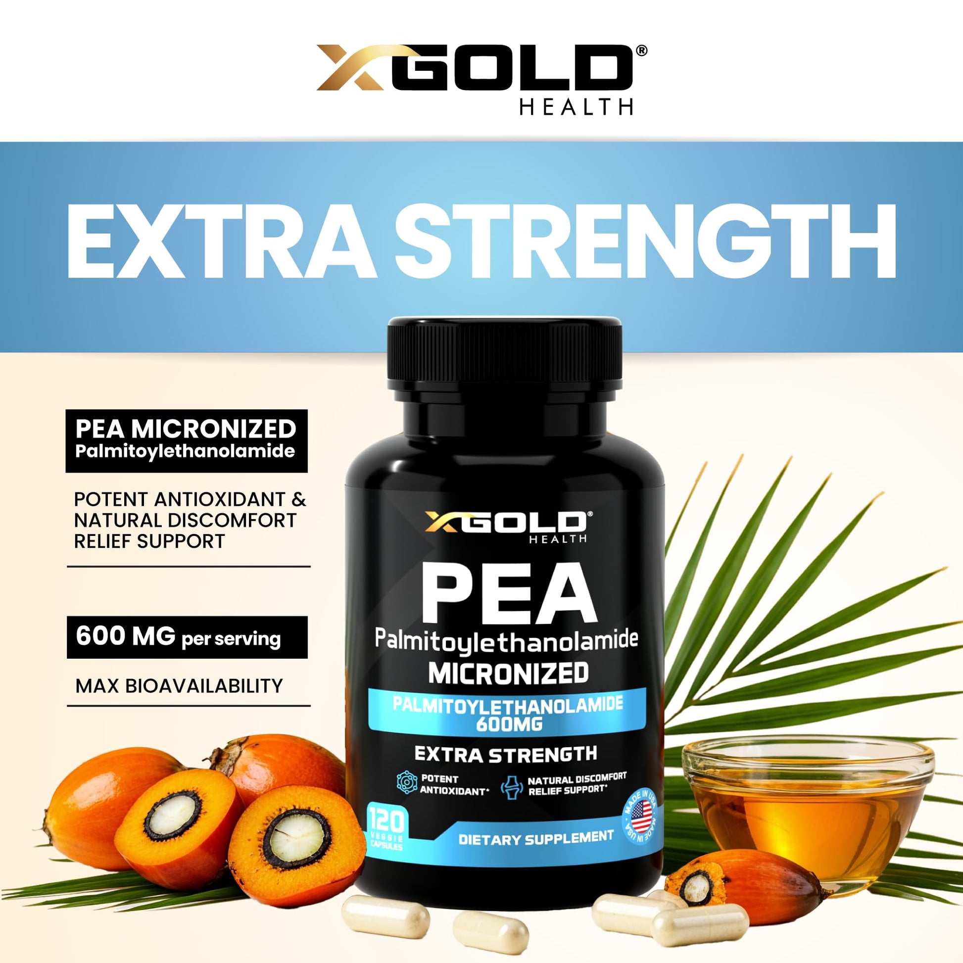 Palmitoylethanolamide Pea Supplement 600 mg | Micronized Pea 99% Highly Purified and Bioavailable | Made in USA | Supplement for Men and Women - 120 Capsules - Maple Wellness Supplements