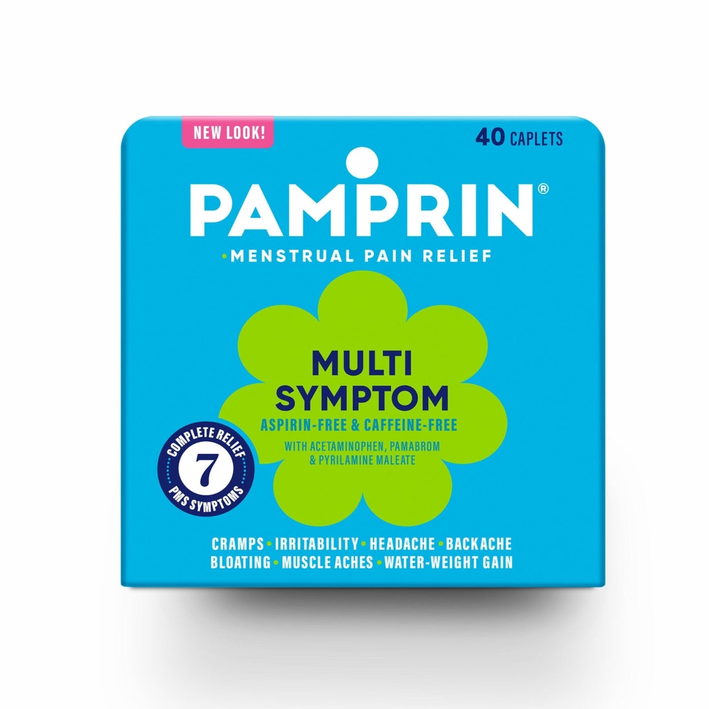 Pamprin Multi-Symptom Formula, with Acetaminophen, Menstrual Period Symptoms Relief including Cramps, Pain, Bloating, and Irritability 40 Caplets - Maple Wellness Supplements