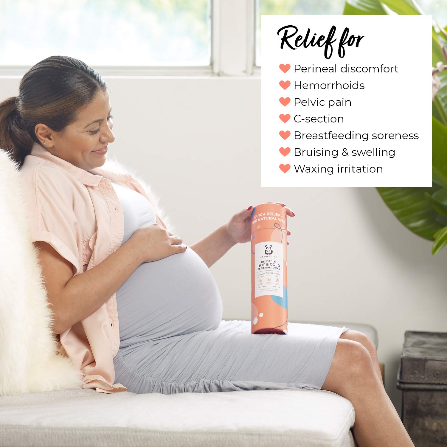 Pandabelle Hot & Cold Reusable Perineal Ice Pack with 4 Washable Cotton Sleeves & Carry Bag for Postpartum Perineal Pain, Hemorrhoids, C-Section Scar, Breastfeeding, Post-Waxing Hair Removal & More - Maple Wellness Supplements