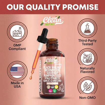 para Defend Wormwood Black Walnut Cleanse for Humans Drops Liquid Soursop Garlic Pumpkin Seed PAU D'Arco Oil of Oregano Turmeric - Maple Wellness Supplements