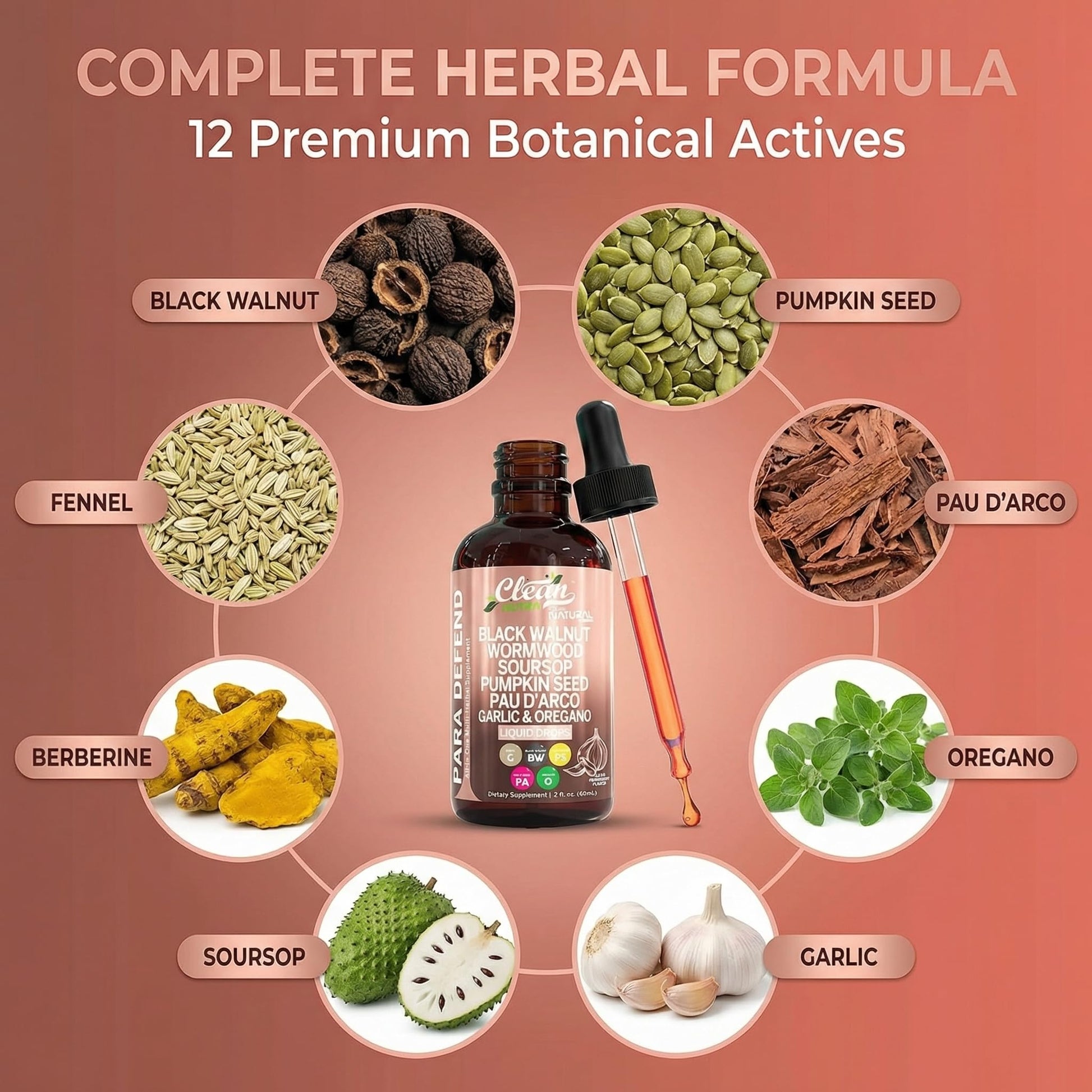 para Defend Wormwood Black Walnut Cleanse for Humans Drops Liquid Soursop Garlic Pumpkin Seed PAU D'Arco Oil of Oregano Turmeric - Maple Wellness Supplements