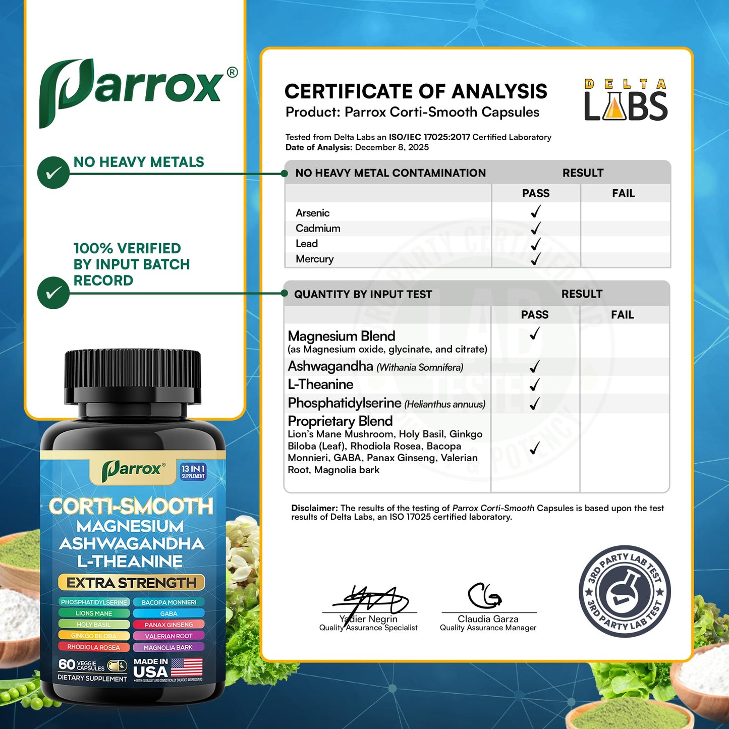 Parrox Corti-Smooth Cortisol Supplement Magnesium, L-Theanine, Ashwagandha, Phosphatidylserine, Valerian Root, Lions Mane, Bacopa Monnieri, Ginkgo Biloba, Panax Ginseng, Magnolia Bark, GABA (60 Caps) - Maple Wellness Supplements