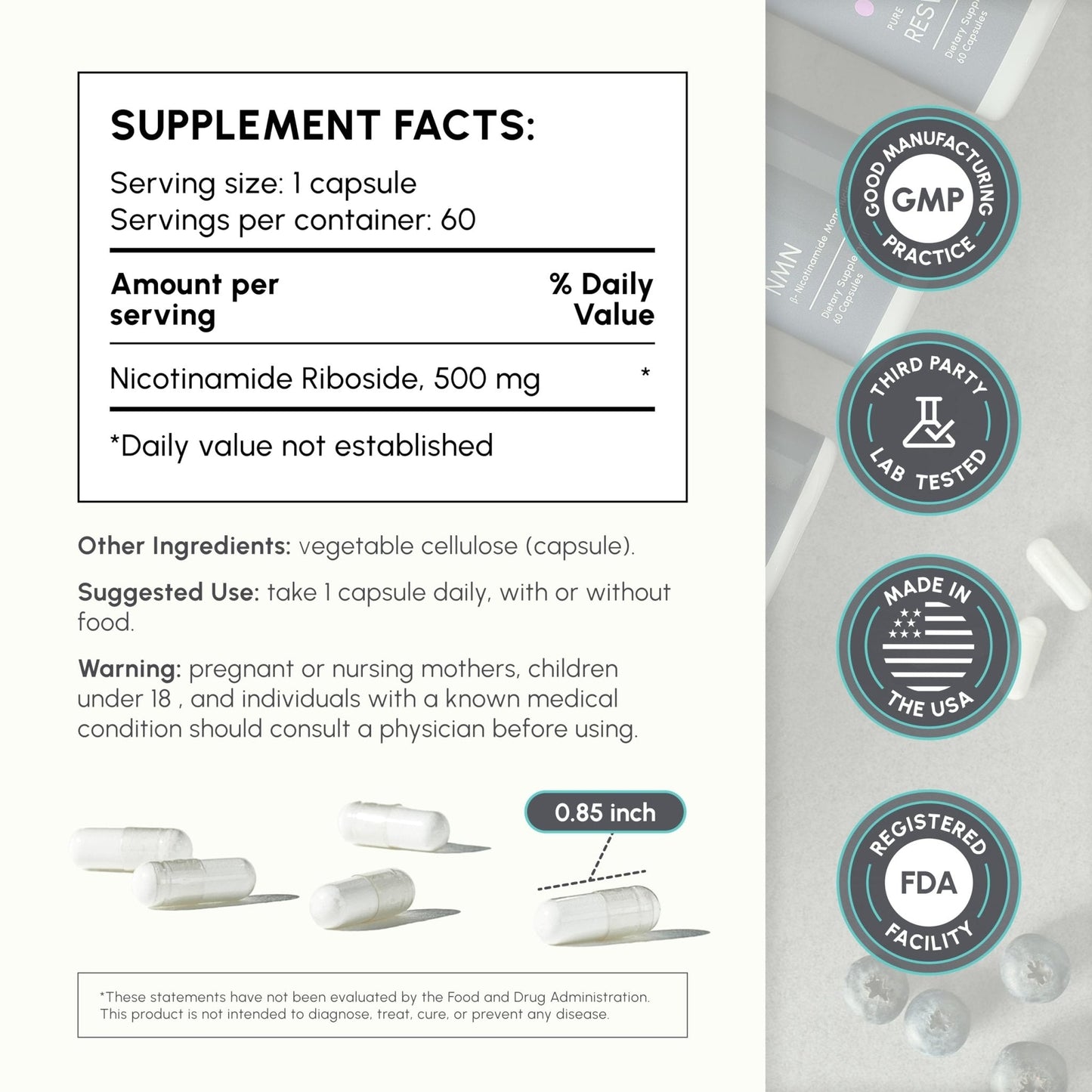 partiQlar Nicotinamide Riboside (NR) 500mg – NR Supplement for Cellular Health, Anti-Aging, Energy & Metabolism Support – 2-Month Supply (60 Capsules) - Maple Wellness Supplements