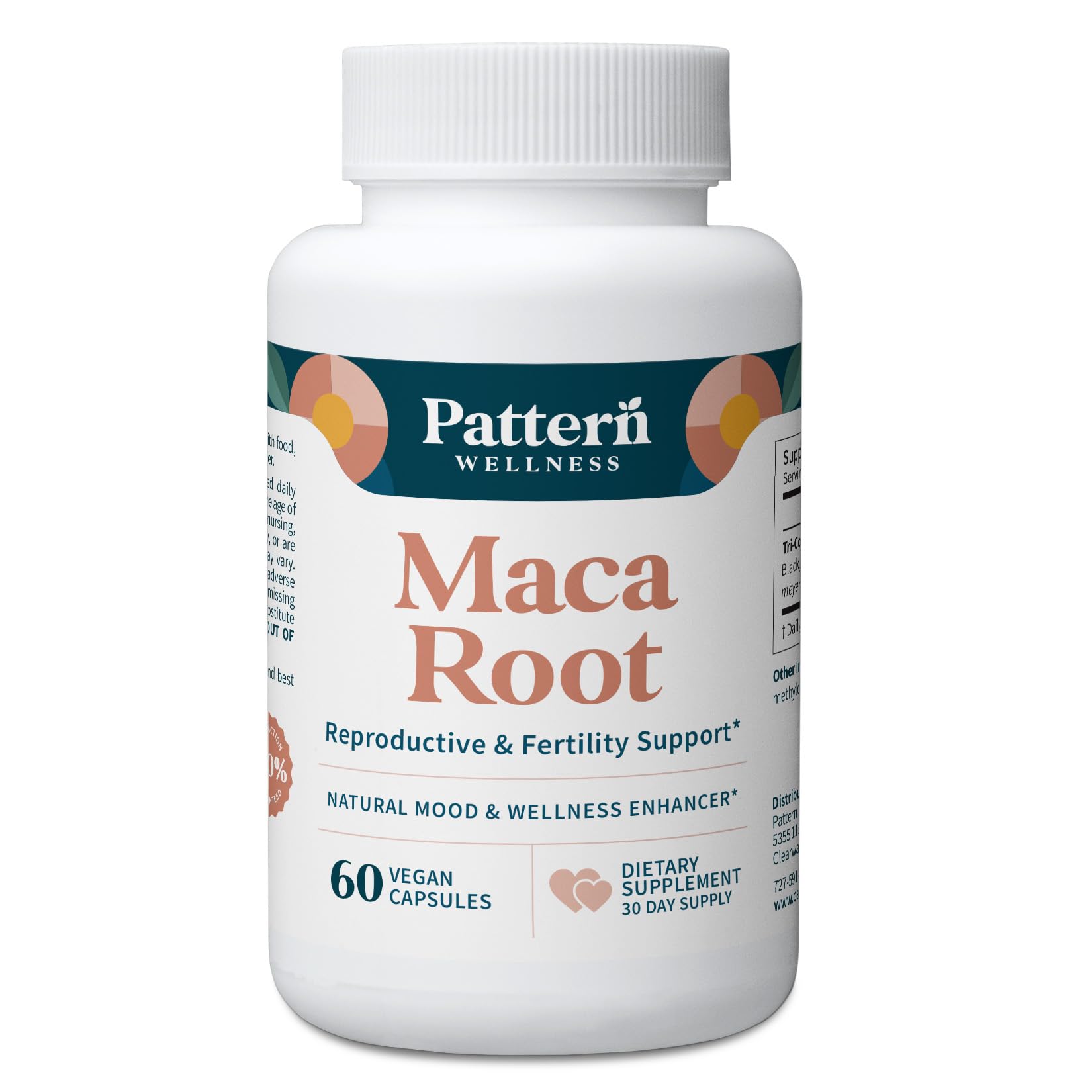 Pattern Wellness Maca Root Extract 20:1-500mg Per Serving – for Men & Women – Tri-Color Black/Red/Yellow Blend – 60 Vegan, Non-GMO Capsules - Maple Wellness Supplements