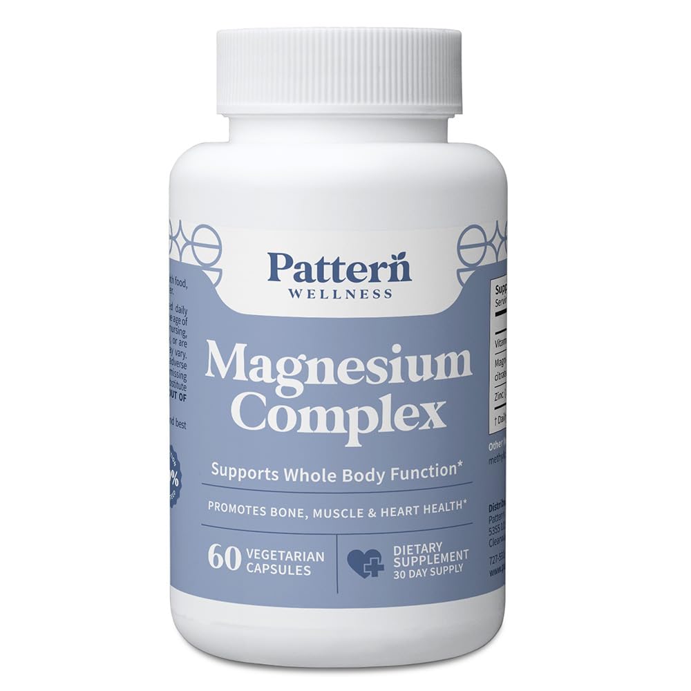 Pattern Wellness Magnesium Complex – Supports Muscle, Bone & Relaxation Health – with Zinc & Vitamin D – Daily Support Formula – 60 Vegan Capsules - Maple Wellness Supplements