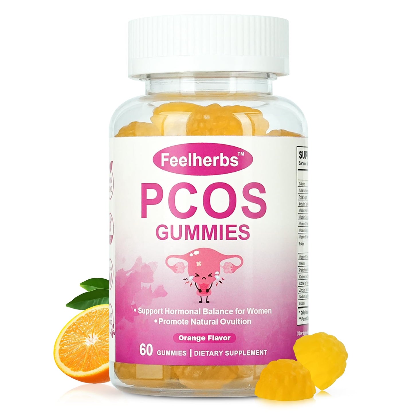 PCOS Gummies for Women Menstrual Cycle & Hormonal Balance, 60 Count Ovarian Support Gummies with Myo-Inositol, Folate and Vitamins, Orange Flavor PCOS Vitamins Gummies Helps Fertility and Ovulation - Maple Wellness Supplements