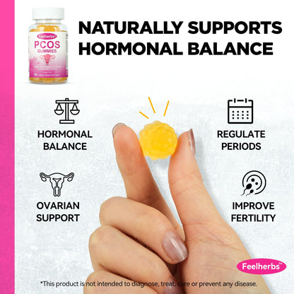 PCOS Gummies for Women Menstrual Cycle & Hormonal Balance, 60 Count Ovarian Support Gummies with Myo-Inositol, Folate and Vitamins, Orange Flavor PCOS Vitamins Gummies Helps Fertility and Ovulation - Maple Wellness Supplements