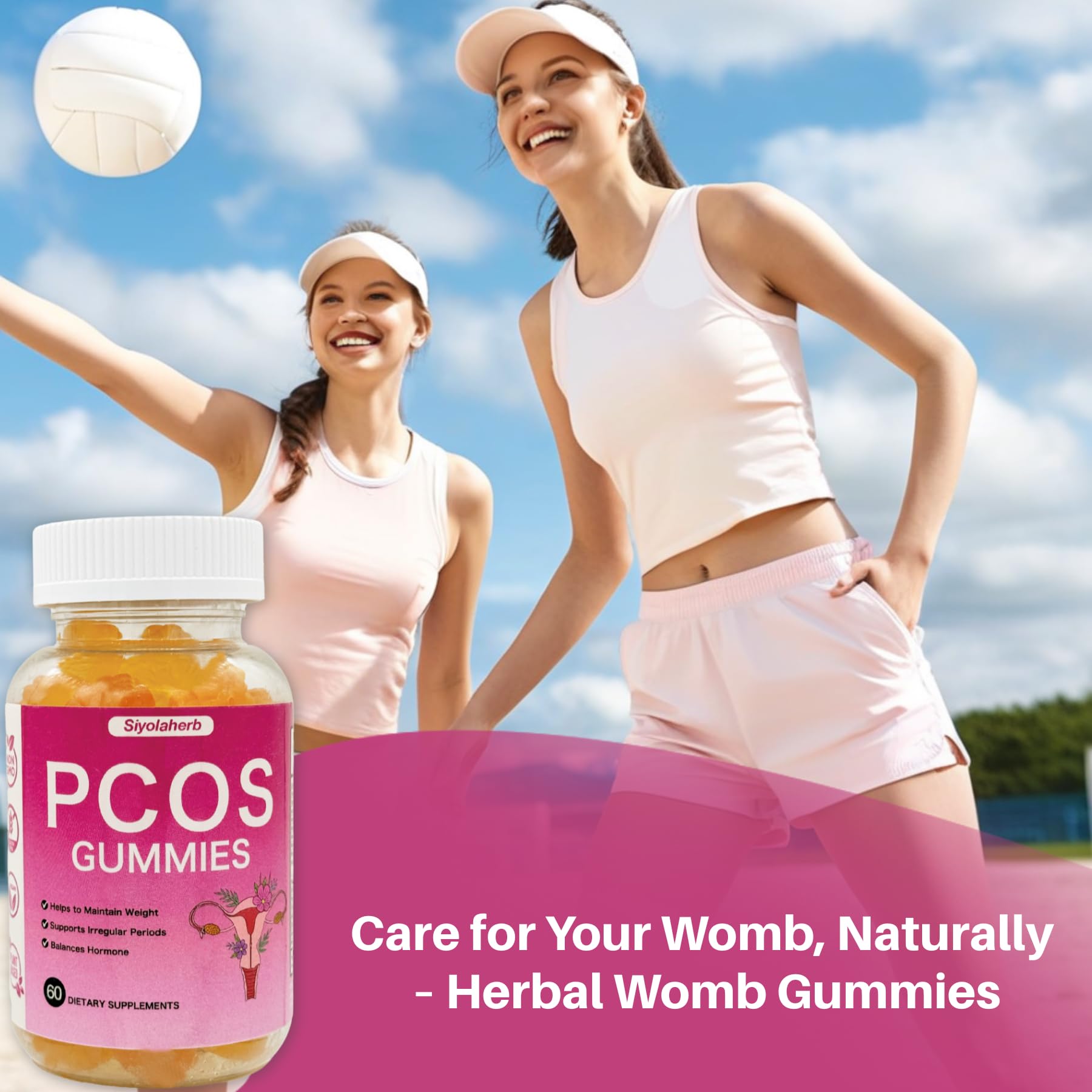 PCOS Vitamins Gummies for Women Hormone Balance & PCOS Relief & Fertility Support, 60 Ovarian Support Vitamins with Inositol for Healthy Menstrual Cycle, Inositol Gummies for Hirsutism and Acne - Maple Wellness Supplements