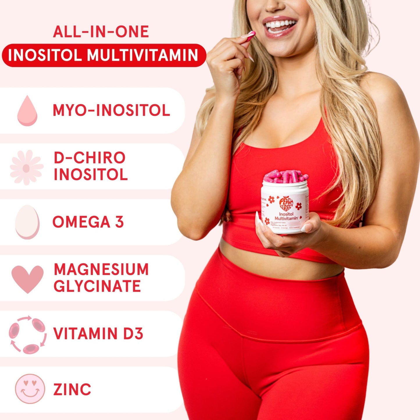 Peach Perfect Inositol Multivitamin – Myo-Inositol & D-Chiro 40:1 Blend, Omega-3, Vitamin D3, Magnesium, Zinc – Supports Women’s Health, Mood, Energy, Supplement – 30 SVG - Maple Wellness Supplements