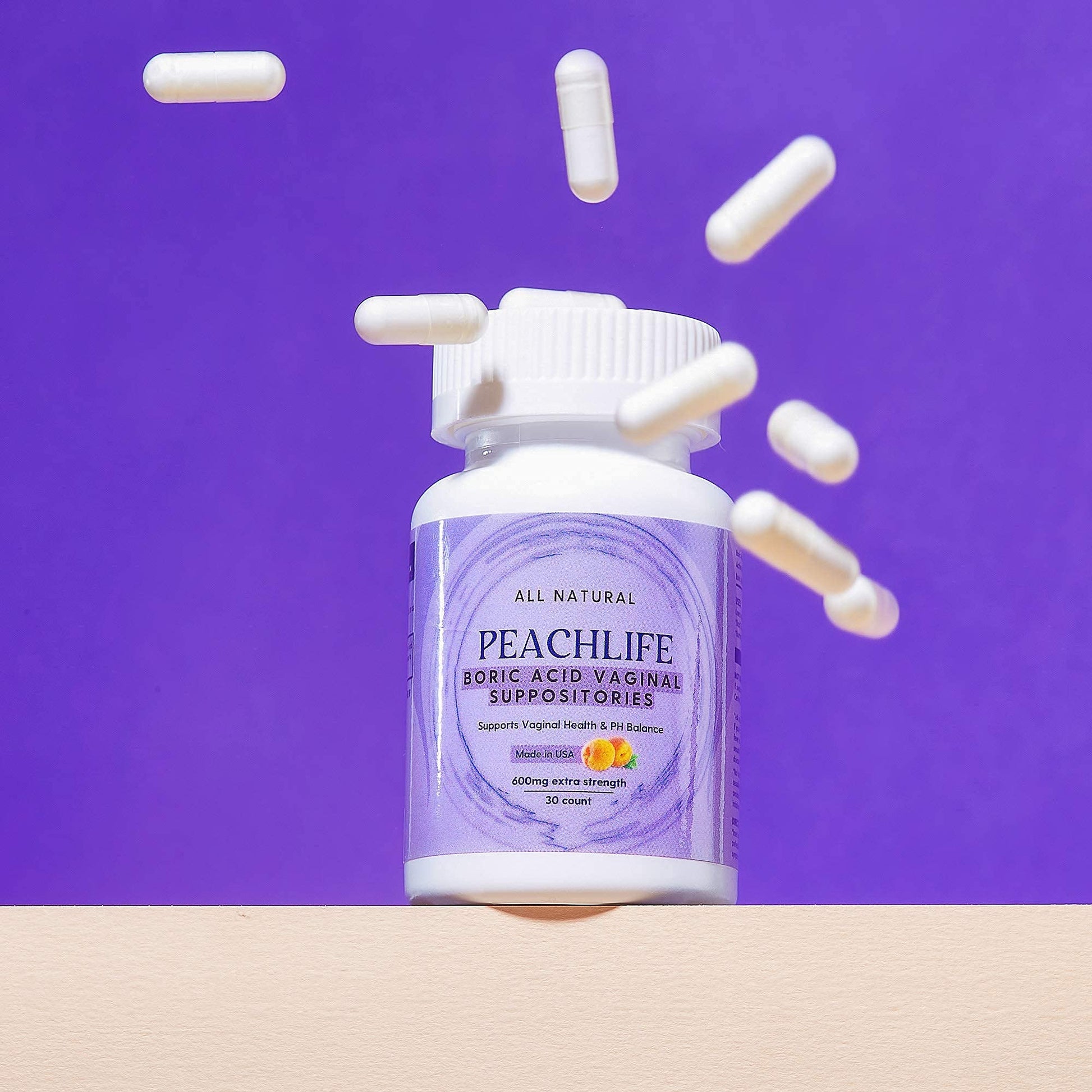 Peachlife Boric Acid Suppositories and Small Soft Menstrual Cup with Ring Pull - Maple Wellness Supplements