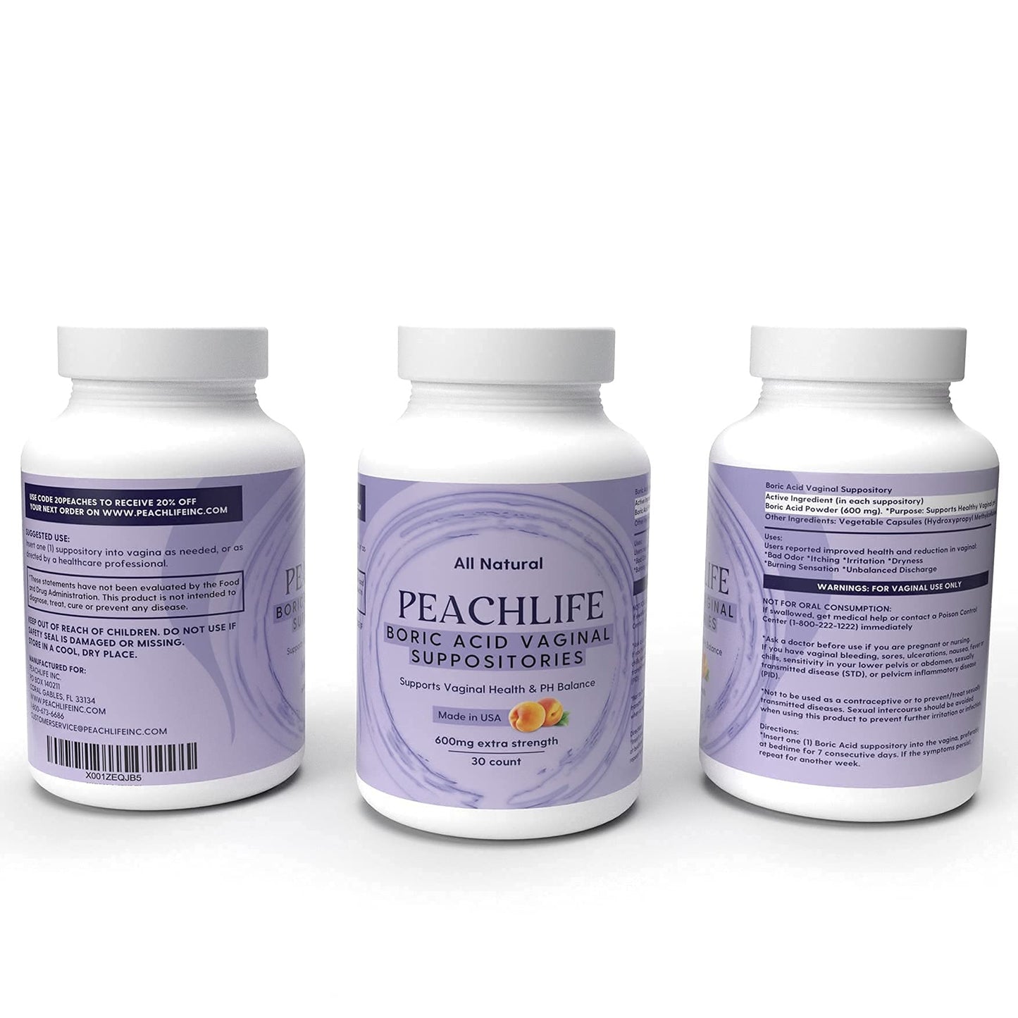 Peachlife Boric Acid Suppositories and Small Soft Menstrual Cup with Ring Pull - Maple Wellness Supplements
