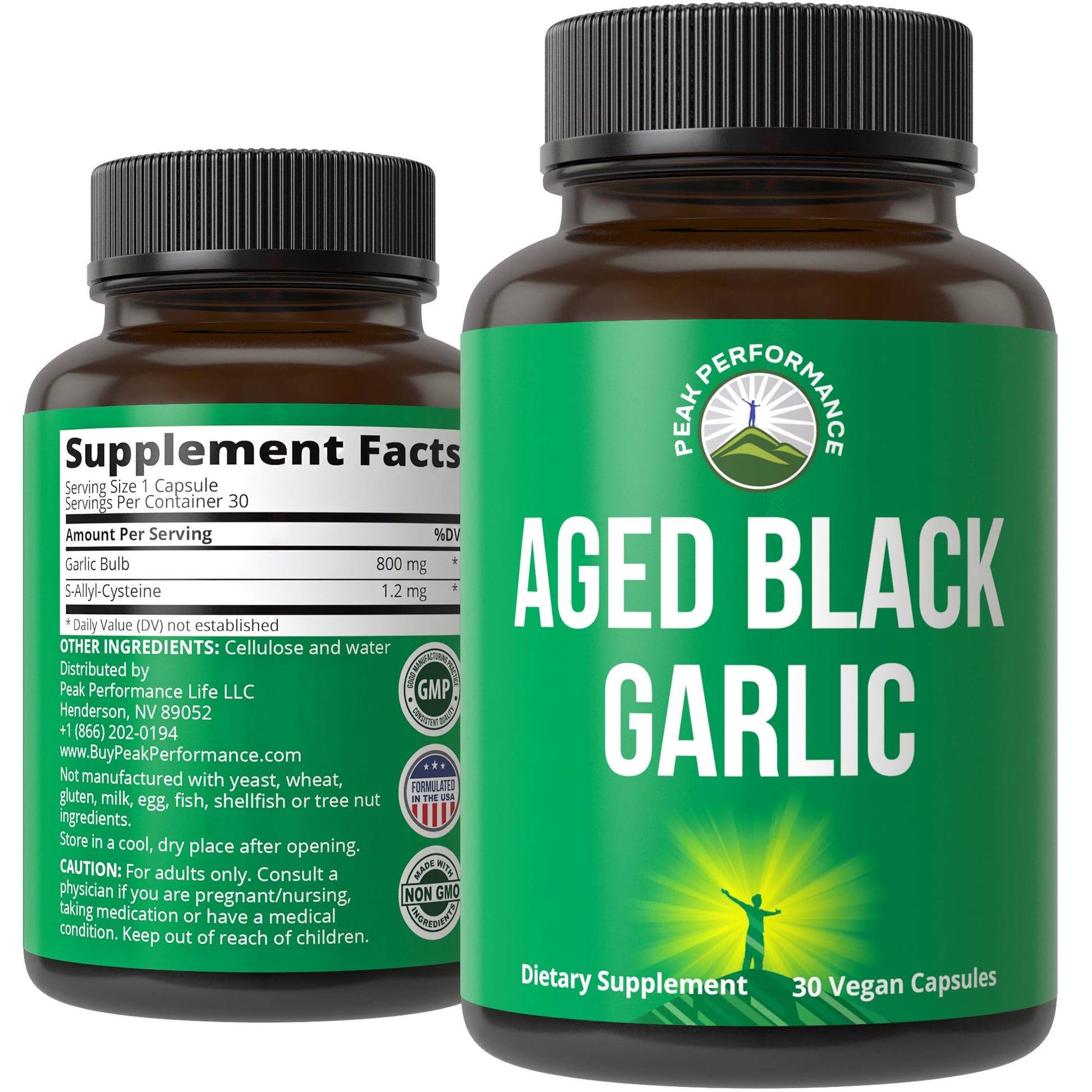 Peak Performance Aged Black Garlic Capsules. Raw Vegan Pure Odorless Extract Supplement Pills for Cholesterol, and Immune Support. from Garlic Bulb with S-Allyl Cysteine and Antioxidants - Maple Wellness Supplements