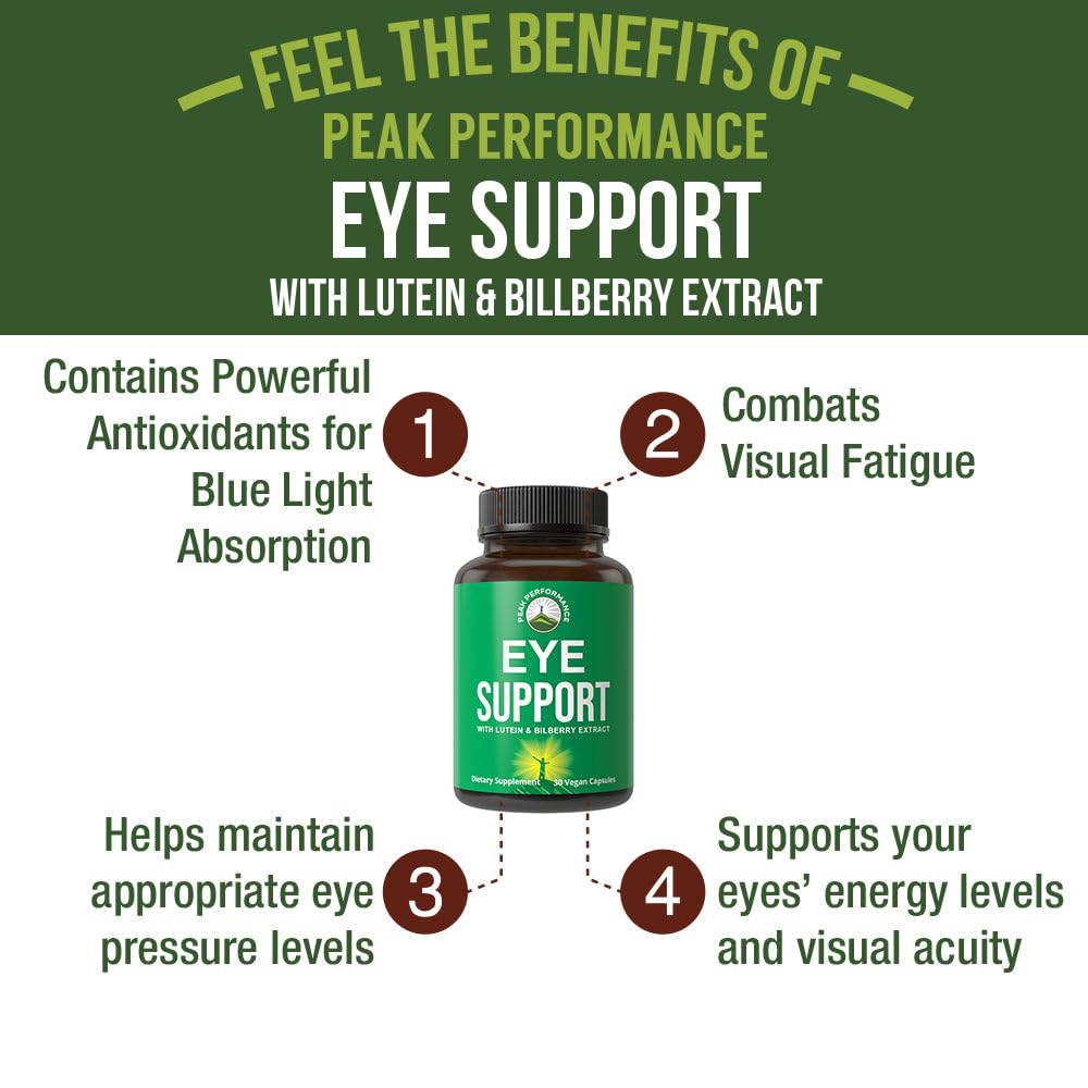 Peak Performance Eye Vitamins - Macular Support Supplement with Lutein, Zeaxanthin, Astaxanthin, Carotenoids, Bilberry Extract. Capsules for Aging Eyes, Computer, Smartphone Users. Avoid Degeneration - Maple Wellness Supplements