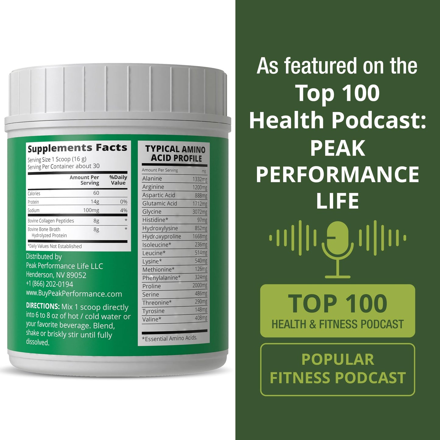 Peak Performance Hydrolyzed Bone Broth and Collagen Unflavored Protein Peptides Powder Contains All Collagen Types: 1, 2, and 3. Pure Pasture, Raised Grass Fed, Paleo Friendly, Gluten + Dairy Free - Maple Wellness Supplements
