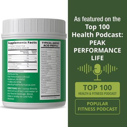 Peak Performance Hydrolyzed Bone Broth and Collagen Unflavored Protein Peptides Powder Contains All Collagen Types: 1, 2, and 3. Pure Pasture, Raised Grass Fed, Paleo Friendly, Gluten + Dairy Free - Maple Wellness Supplements