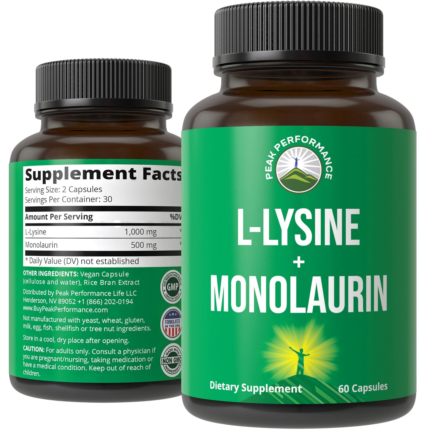 Peak Performance L Lysine 1000mg + Monolaurin 500mg High Potency Supplement for Lips, Skin, & Immune Support - L-Lysine 2-in-1 Bioavailable Supplements - Maple Wellness Supplements