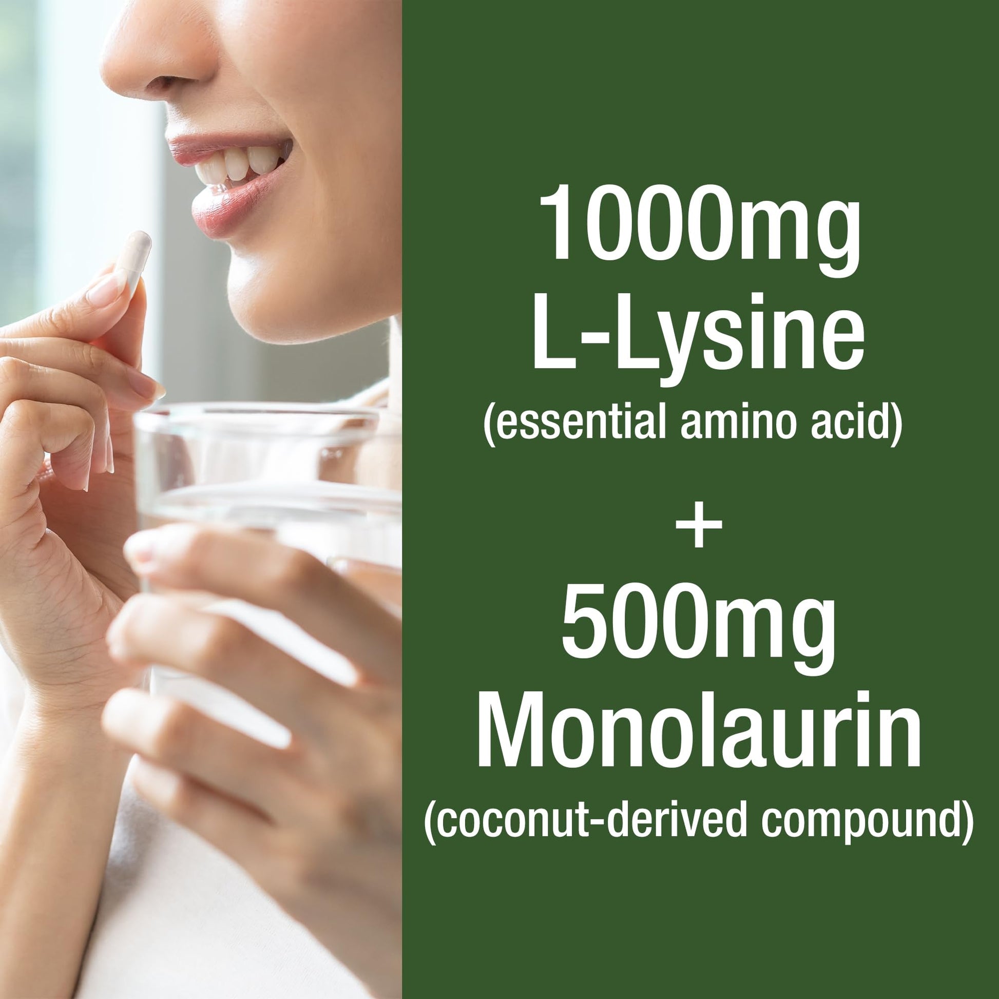 Peak Performance L Lysine 1000mg + Monolaurin 500mg High Potency Supplement for Lips, Skin, & Immune Support - L-Lysine 2-in-1 Bioavailable Supplements - Maple Wellness Supplements