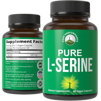 Peak Performance L-Serine Capsules 500mg Best Brain and Nootropic Amino Acids for Production of L-Cystine, L-Tryptophan and Serotonin. USA Grade L Serine Pills. Non-GMO Supplement (60 Servings) - Maple Wellness Supplements