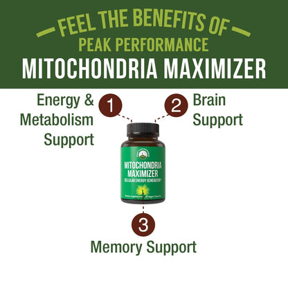 Peak Performance Mitochondria Maximizer with CoQ10 and Active PQQ. Best Mitochondrial Support Supplement with MCT Oil. Natural Cellular Generator for Clean, Energy Support. 60 Vegetarian Capsules - Maple Wellness Supplements