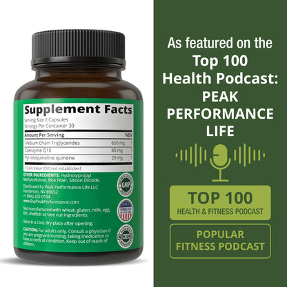 Peak Performance Mitochondria Maximizer with CoQ10 and Active PQQ. Best Mitochondrial Support Supplement with MCT Oil. Natural Cellular Generator for Clean, Energy Support. 60 Vegetarian Capsules - Maple Wellness Supplements