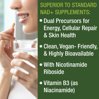 Peak Performance Nicotinamide Riboside NR Supplement Capsule. NMN Alternative NAD Supplement + Niacinamide for NAD+ Levels As We Age. 3rd Party Tested, Non-GMO, Vegan NR Vitamin for Women and Men - Maple Wellness Supplements