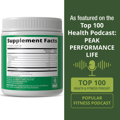 Peak Performance Organic Acacia Senegal Prebiotic Fiber Powder. Unflavored USDA Organic Plant Based Soluble Vegan Prebiotics Gut Health Supplement with Digestive Enzymes - Maple Wellness Supplements