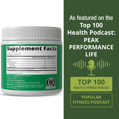Peak Performance Organic Inulin Powder Natural Prebiotic Fiber for Gut Health. USDA Organic Raw Plant Based Vegan Prebiotics FOS Supplement from Jerusalem Artichoke - Maple Wellness Supplements