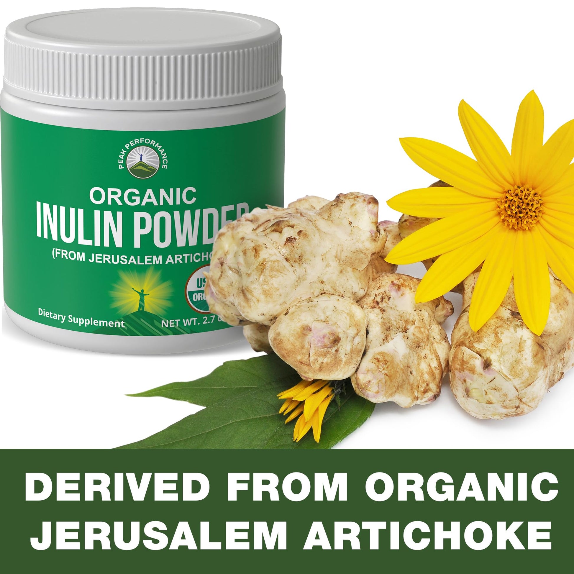 Peak Performance Organic Inulin Powder Natural Prebiotic Fiber for Gut Health. USDA Organic Raw Plant Based Vegan Prebiotics FOS Supplement from Jerusalem Artichoke - Maple Wellness Supplements