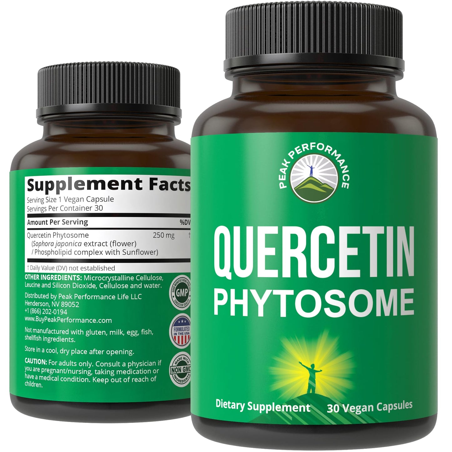 Peak Performance Ultra Pure Quercetin Phytosome Vegan Capsules - Rich Sophora Japonica Extract for Max Absorption Now. Quercetin 250mg Supplement Capsules. Made in USA - Maple Wellness Supplements