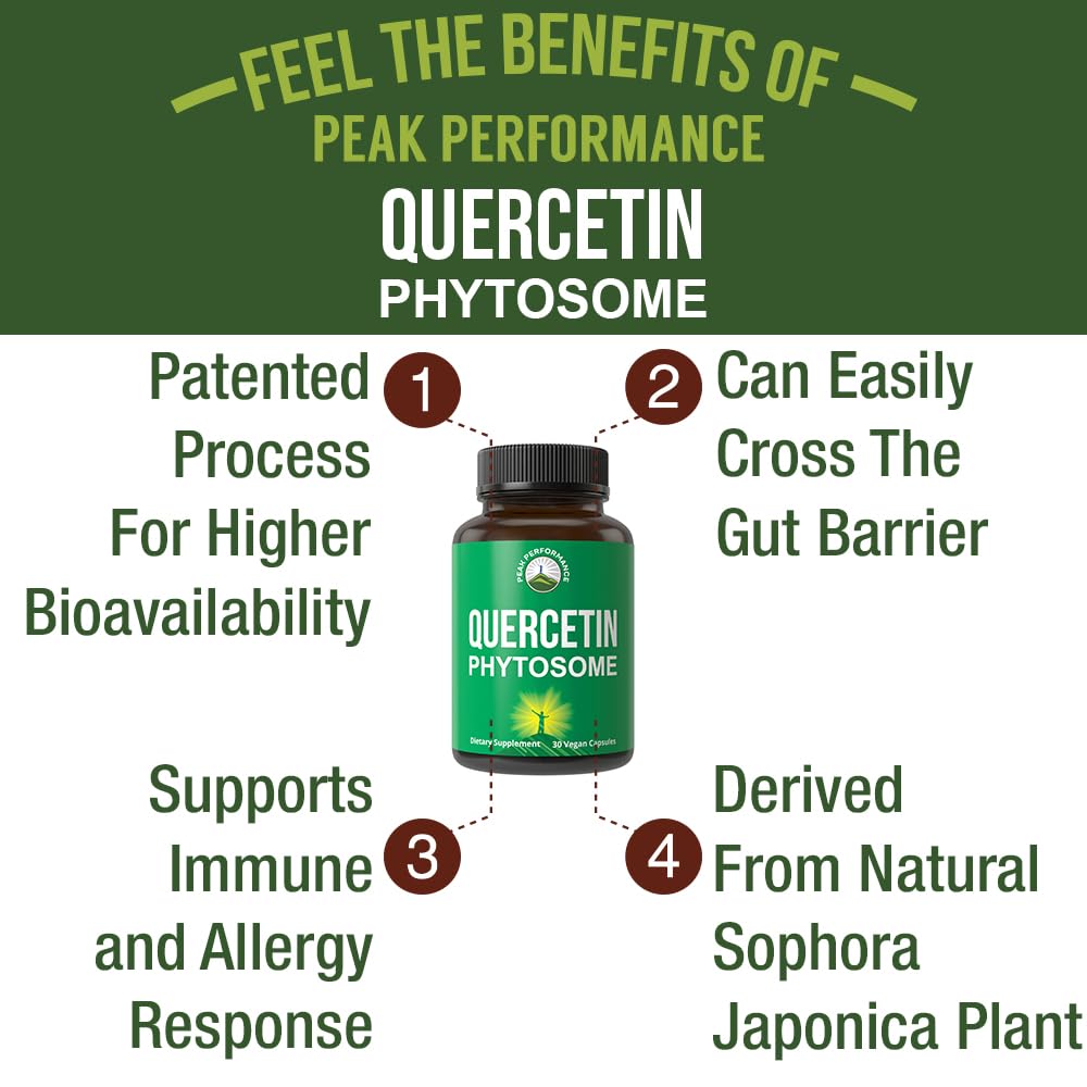 Peak Performance Ultra Pure Quercetin Phytosome Vegan Capsules - Rich Sophora Japonica Extract for Max Absorption Now. Quercetin 250mg Supplement Capsules. Made in USA - Maple Wellness Supplements