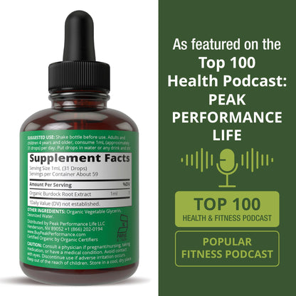 Peak Performance USDA Organic Burdock Root Liquid Drops Supplement. Vegan Extract Tincture for Women and Men. Organic Burdock Root Oil Herb. Zero Sugar, Gluten Free Supplements - Maple Wellness Supplements