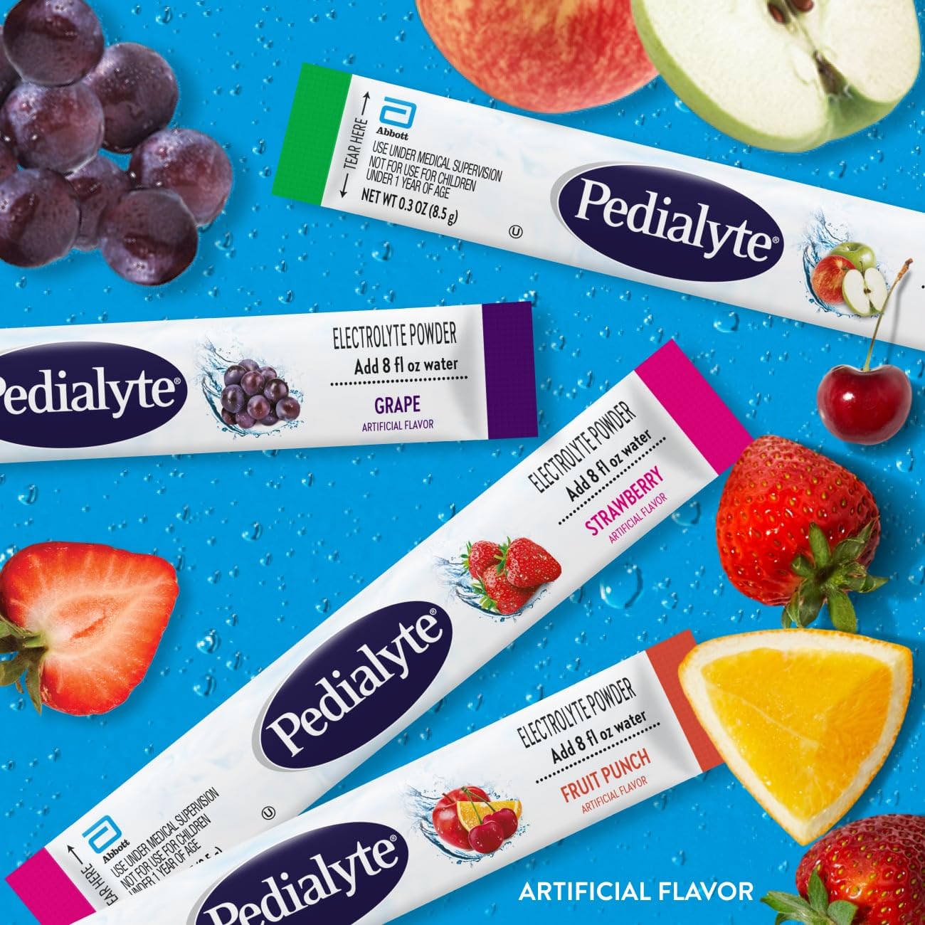 Pedialyte Electrolyte Powder, Hydration Drink for Kids & Adults, Variety Pack: Strawberry, Fruit Punch, Grape, and Apple, 24 Powder Packets - Maple Wellness Supplements