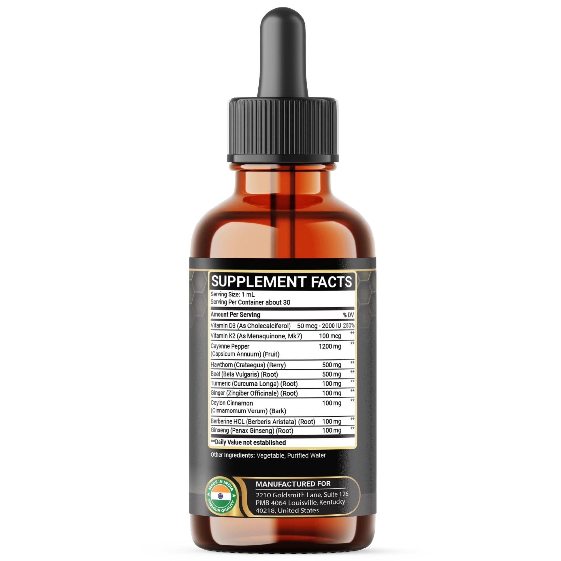 Penhoment 2 Packs - 2700 mg 10in1 Cayenne Pepper Liquid Drops with Hawthorn Berry, Vitamin D3 K2, Beet Root, Ginger Turmeric, Ginger, Ceylon Cinnamon, Berberine, and Ginseng - 2 Months - Maple Wellness Supplements