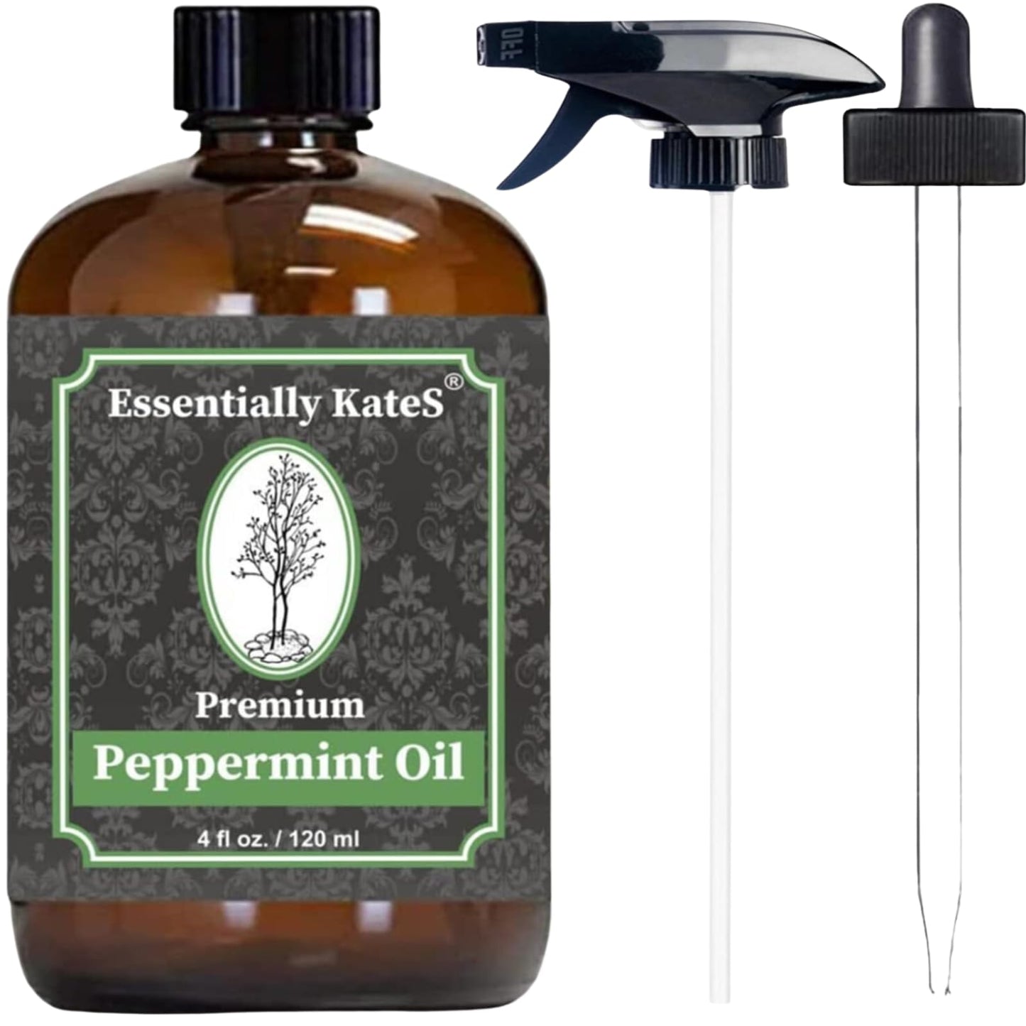Peppermint Essential Oil 4 oz. with Huge Glass Bottle, Glass Dropper, and Sprayer. Detailed User's Guide E-Book - Maple Wellness Supplements