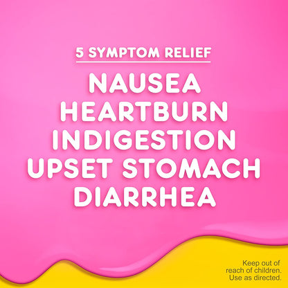 Pepto Bismol Chewable Tablets, Upset Stomach Relief, Nausea Relief, Heartburn Relief, Indigestion Relief, Anti Diarrhea Medication for Adults - 5 Symptom Relief, 30 ct - Maple Wellness Supplements