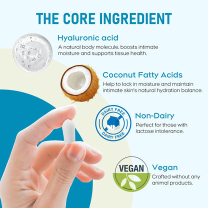 Peralpow Hyaluronic Acid Vaginal Suppositories 10 mg for Women | Vaginal Moisturizer for Dryness, Itching & Irritation | Menopause & Intimate Care with Coconut Fatty Acids | Estrogen Free, 12 Count - Maple Wellness Supplements