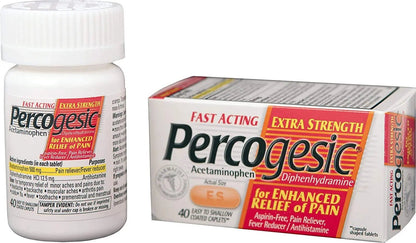 Percogesic Aspirin Free Pain Relief Tablets, Extra Strength, Acetaminophen and Diphenhydramine, 40 ct (Pack of 1) - Maple Wellness Supplements