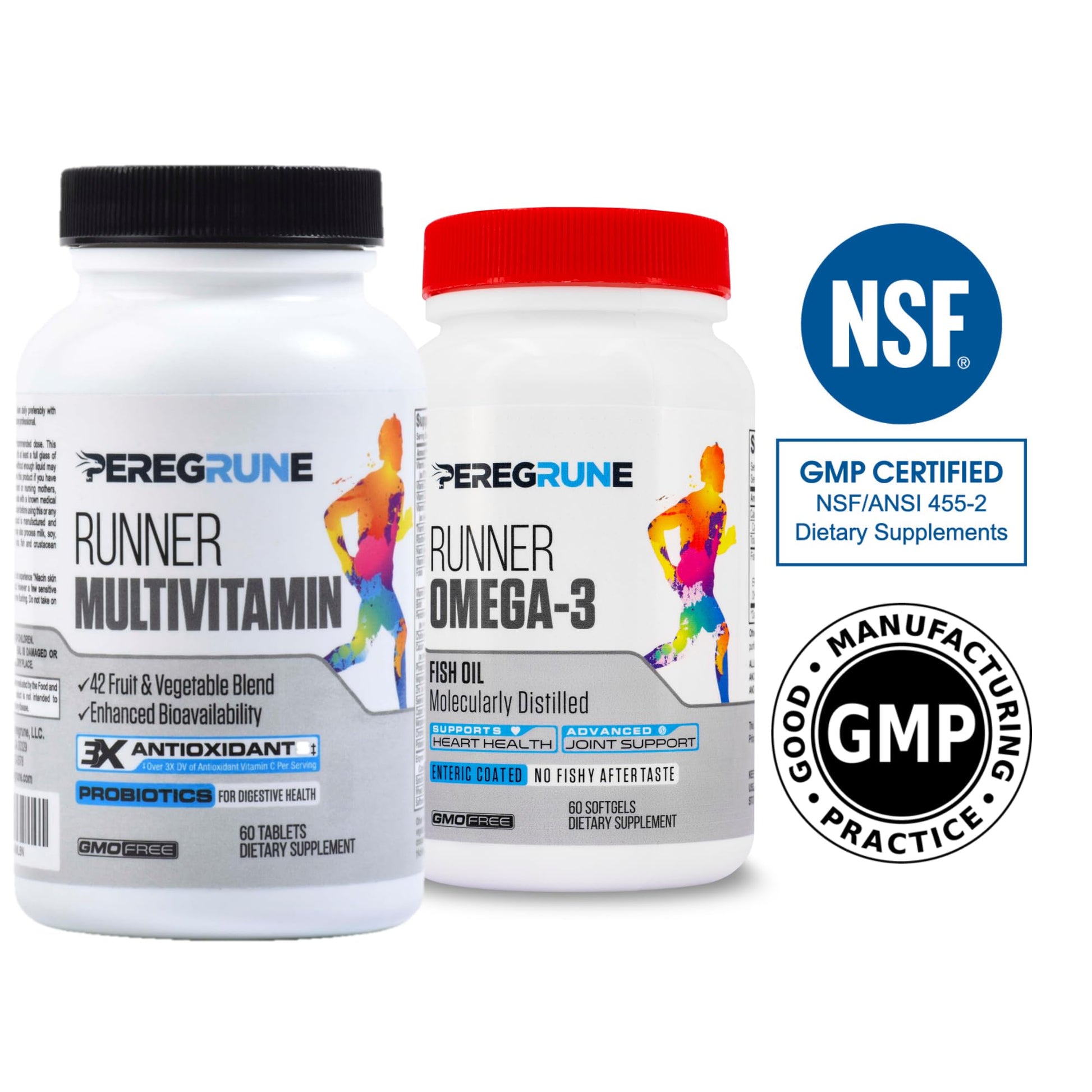 PEREGRUNE Runner Multivitamin & Omega 3 Bundle (1 Month Supply) | Antioxidants for Health & Recovery | Vitamin B Complex for Endurance, Energy, VO2 Max | Joints & Heart: 1,000mg Fish Oil - Maple Wellness Supplements