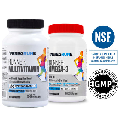 PEREGRUNE Runner Multivitamin & Omega 3 Bundle (1 Month Supply) | Antioxidants for Health & Recovery | Vitamin B Complex for Endurance, Energy, VO2 Max | Joints & Heart: 1,000mg Fish Oil - Maple Wellness Supplements