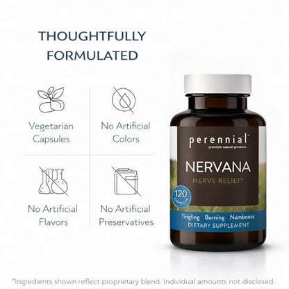 Perennial Nervana – Herbal Nerve Support for Tingling, Burning & Numbness Relief – Promotes Calm Focus & Stress Resilience – Non-Drowsy Mood Balance – 120ct* - Maple Wellness Supplements