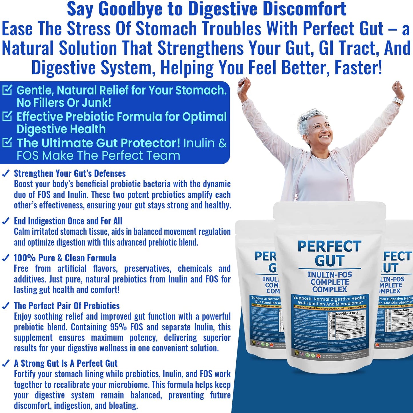 Perfect Gut: Inulin FOS Powder for Gut Health. Prebiotic Inulin. Unique Prebiotic 95% FOS Inulin Agave Fiber - Maple Wellness Supplements